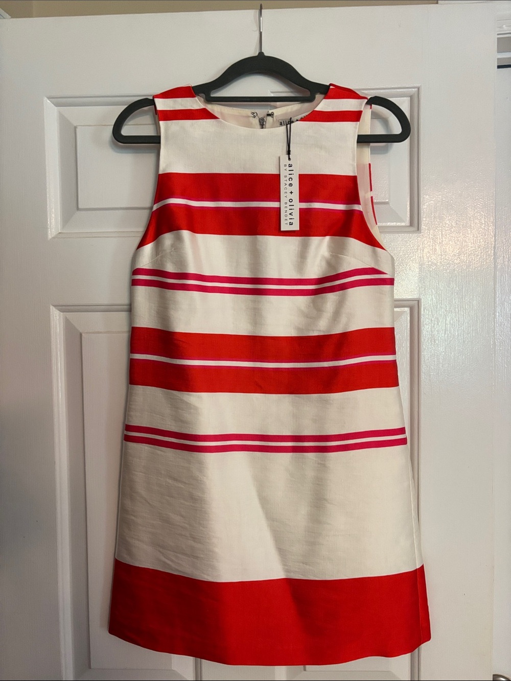 Alice + Olivia Red & White Striped Sleeveless Shift Dress